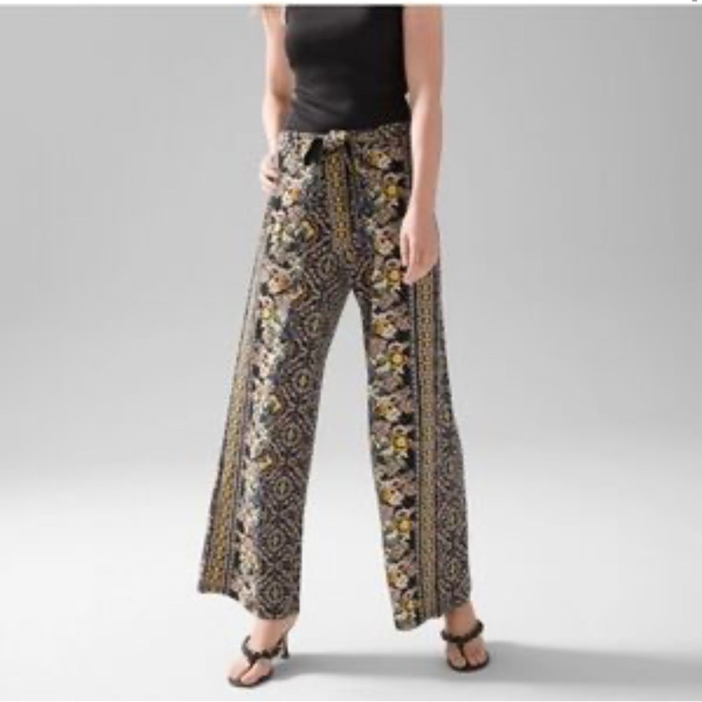 White House Black Market Black Floral Wide Leg Pants